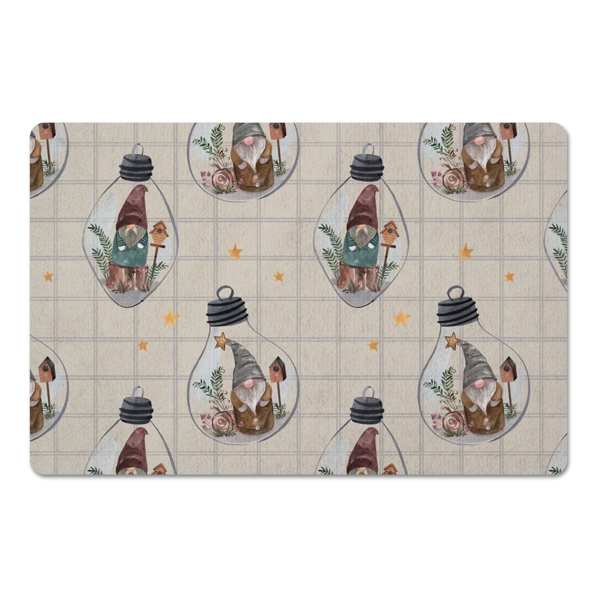 Gray Check Gnome Globe Pattern Floor Mat